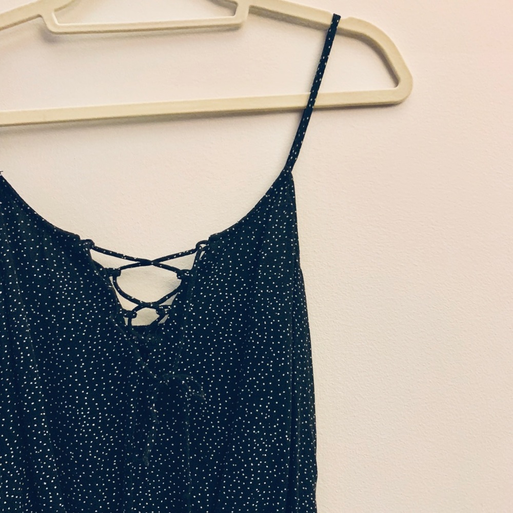Kendall & Kylie Lace Up Black/White Dotted Top